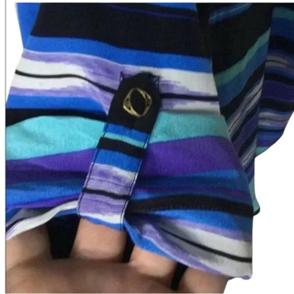 Yumi Kim Lizzie silk blouse blue stripe tab sleeves Size XS - Picture 3 of 7